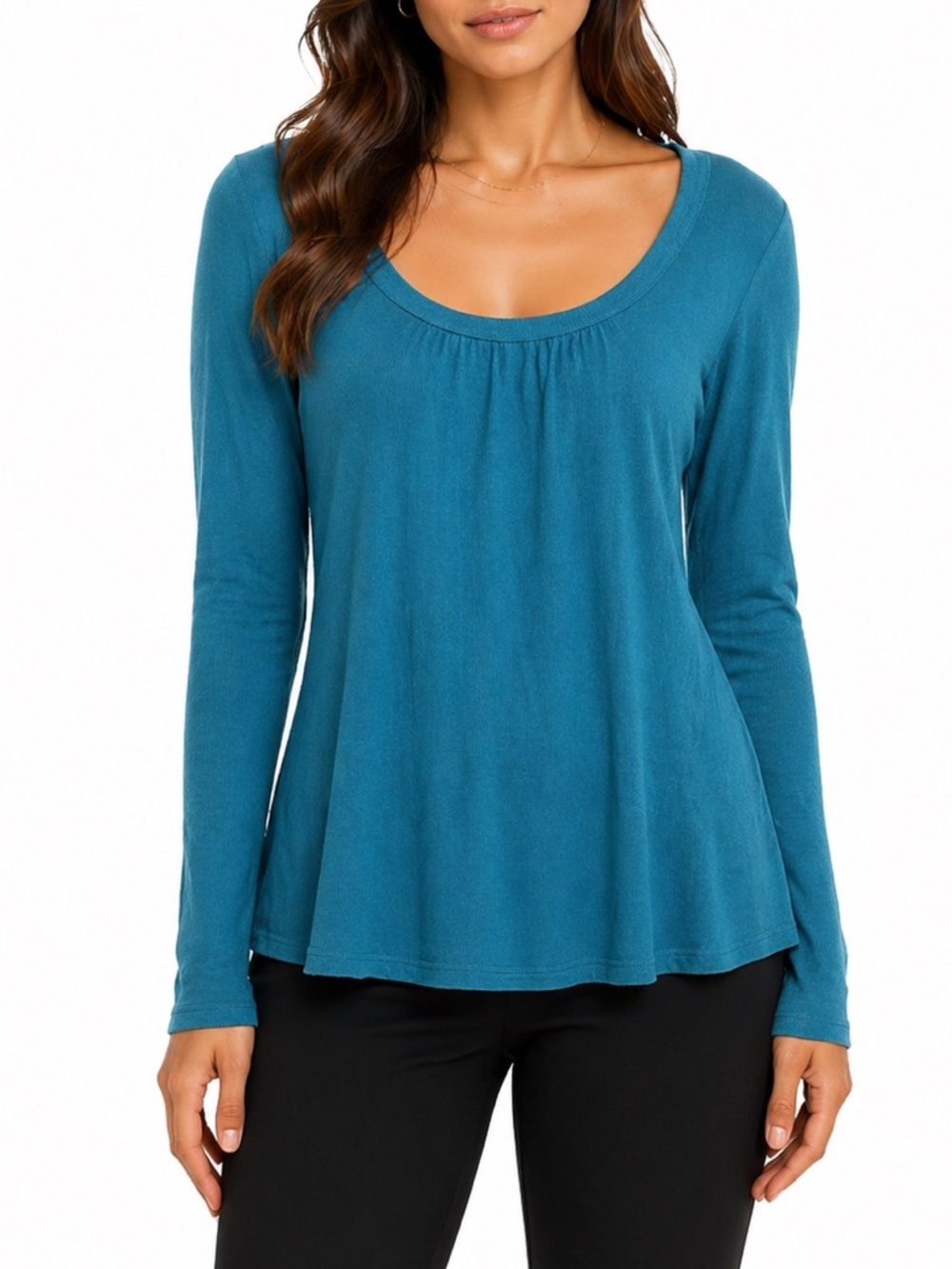 BCBG Paris Tahiti Blue Ribbed Long Sleeve Top Size XXL